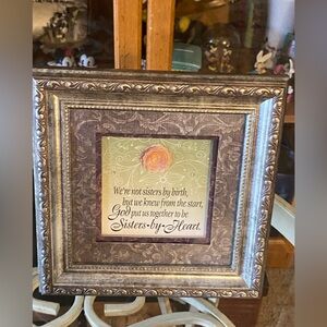 Framed Wall Decor Sisters By Heart Quote With Floral Design Ornate Wood Frame